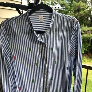 Gap embroidery tunic stripe cotton shirt